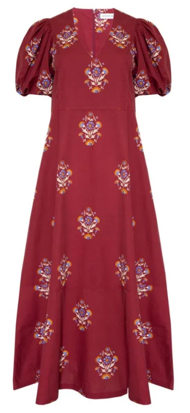 Hunter Bell Harrison Midi Dress in Mulberry Fleur Pure Cotton Womens Medium